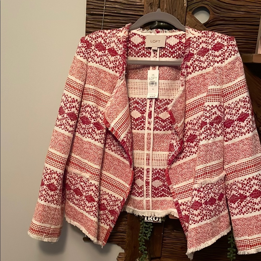 LOFT Red and White Patterned Blazer